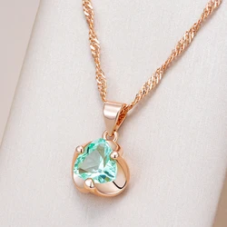 Kinel Hot Simple Romantic Green Natural Zircon Bridal Pendant Necklace Luxury 585 Rose Gold Color Daily Fine Jewelry Women Gift
