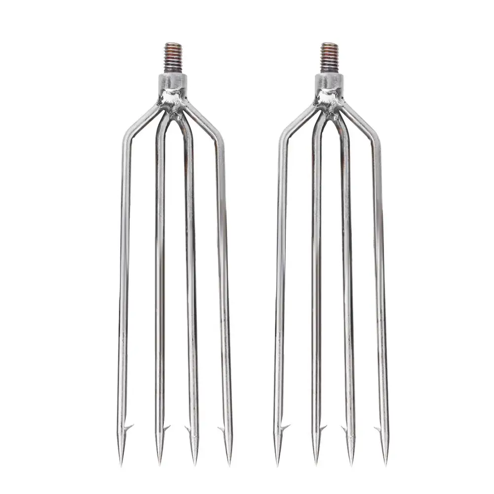 

2pcs Stainless Steel Fishing Spear Harpoon Gaff Tip with Barbs - 4 Prongs Outdoor Tackle Fork for Angling