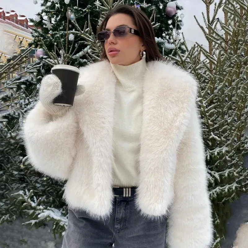 Tuularose Women Elegant Faux Fur Coat Warm Fluffy Loose Long Sleeve Lapel Jacket Winter Fashion High Street Lady Outerwear Fur