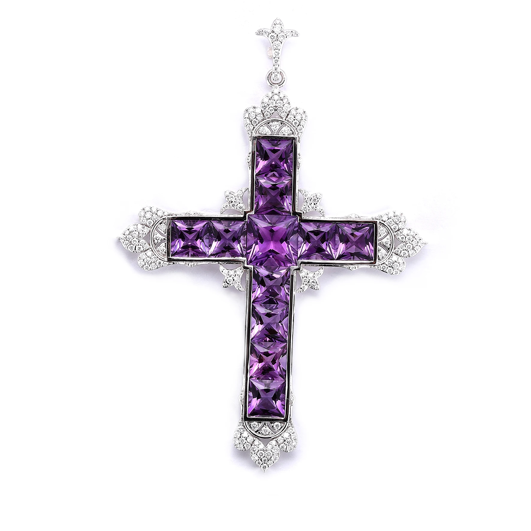 Provence 18/14/10K Solid Gold Pear Cut Lab Grown Siberite Tourmaline With DEF VVS Round Moissanites Luxury Cross Pendant