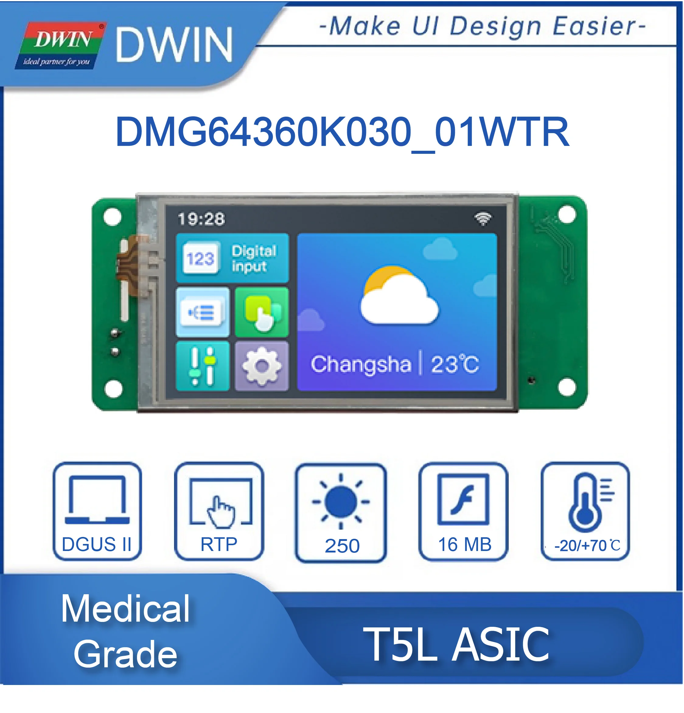 DWIN 3 Inch 360*640 IPS LCD Module HMI Smart Display TFT Panel Working with Arduino/STM/ESP DMG64360K030_01W