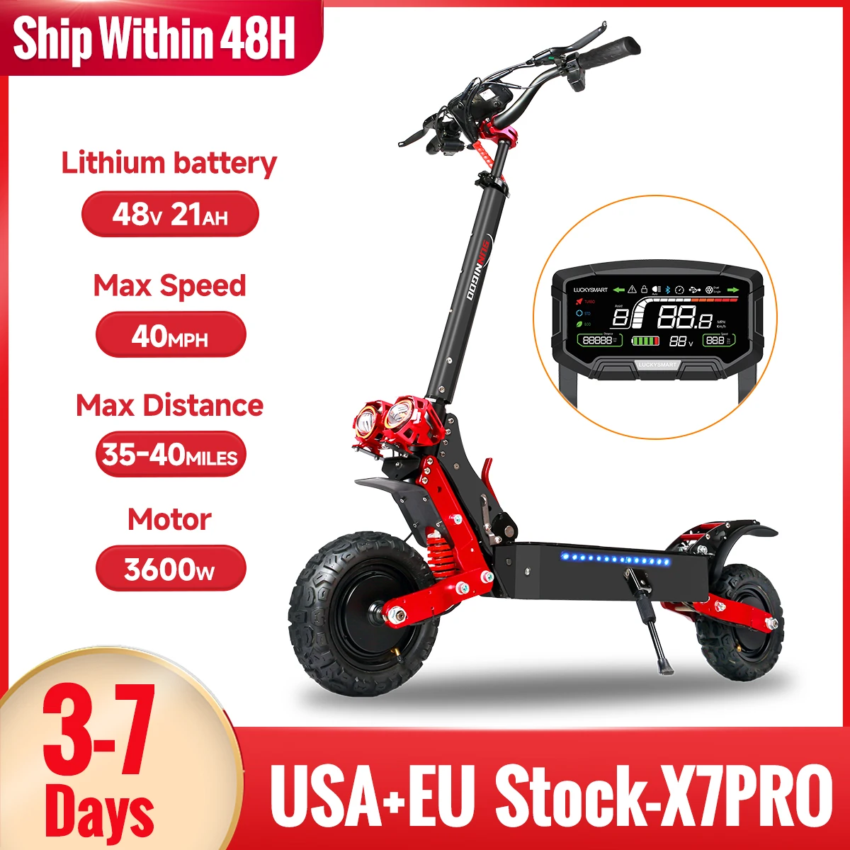 3600W Dual Motor Electric Scooter Max Speed 65km/h EScooter 11Inch Off-road 48V21AH Max Mileage 60KM Foldable Electric Scooter