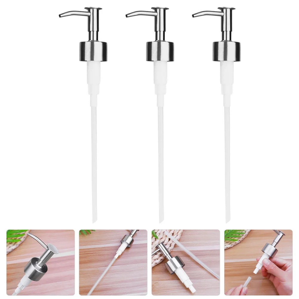 

3pcs Lotion Dispenser Pump Heads Stainless Steel Pp Material Reusable For Shampoo Soap Liquid Container Bathroom Household