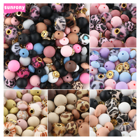 Sunrony 50pcs/Bag Plush Fur Covered Ball Leopard print Beads Round Lentil Beads Sets For Jewelry Making DIY Earrings Bracelet