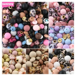 Sunrony 50pcs/Bag Plush Fur Covered Ball Leopard print Beads Round Lentil Beads Sets For Jewelry Making DIY Earrings Bracelet