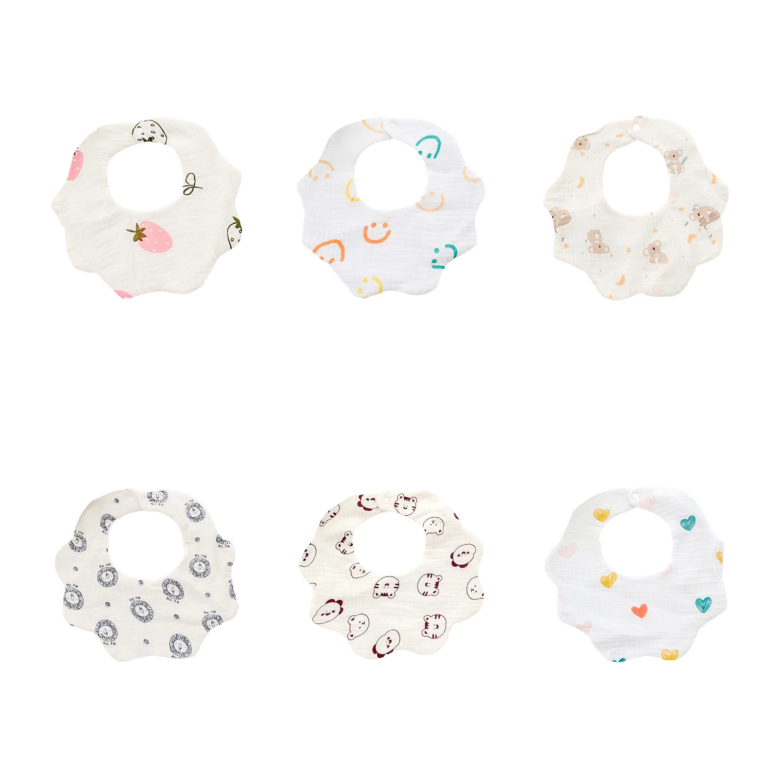 

Baby waterproof crepe bibs 6-piece set (strawberry/color smiley/koala/lion/cartoon/color heart)