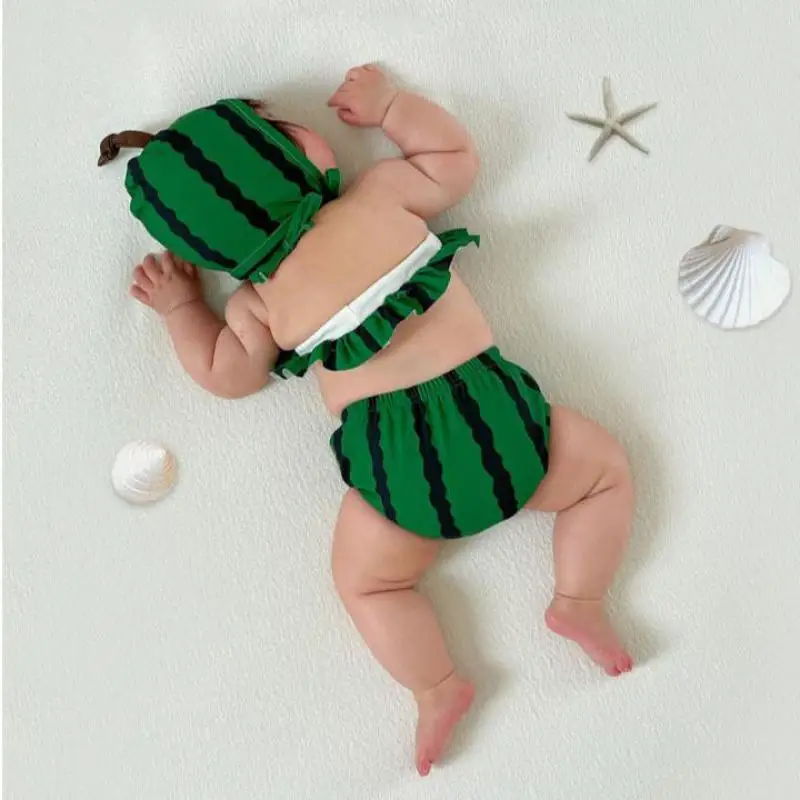 2026 New Baby Cute Watermelon Bikini Split Swimsuit 3pcs Suit Newborn Fashion Sling Bathing Suit Infant Toddler Swimming Suit view 2