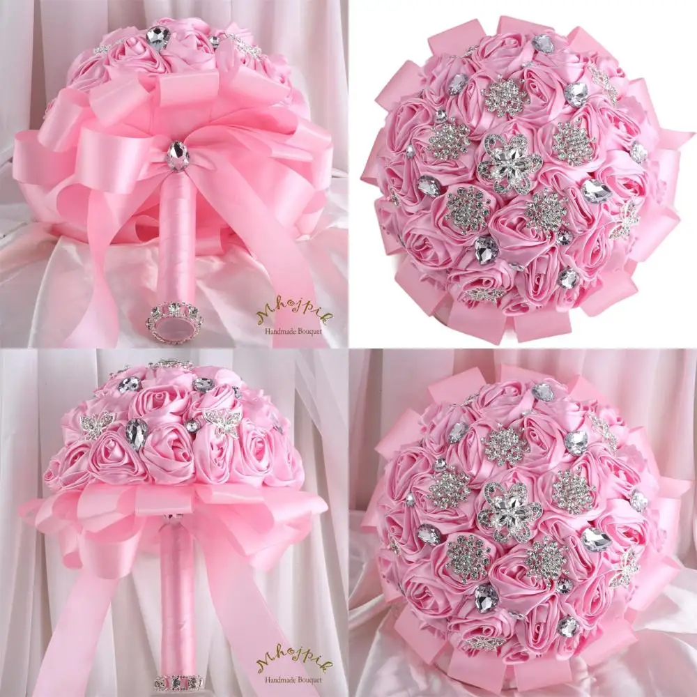 

9.8 Свадебный букет из искусственной розовой розы с сверкающей брошью для подружек невесты и Quinceanera