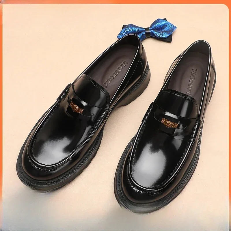 

2025 New Business Dress Men's Shoes Genuine Leather Casual Thick Sole Trend British Style Retro Lefu Shoes for Men Gift