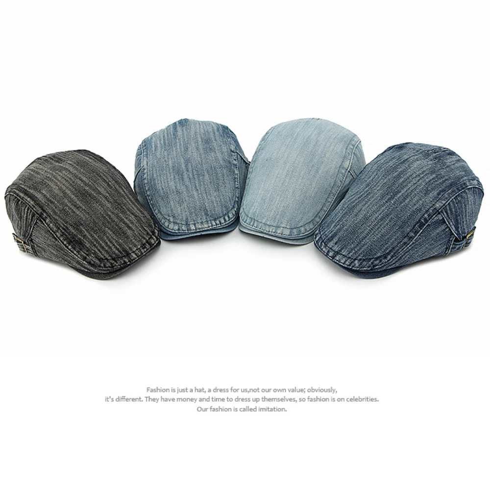 HT4765 Baskenmützen für Männer und Frauen, verstellbare Ivy-Flatcap, Retro-Künstler-Malermütze für Damen und Herren, Frühling-Sommer-Baskenmütze aus Baumwolle und Denim. – Detail 2