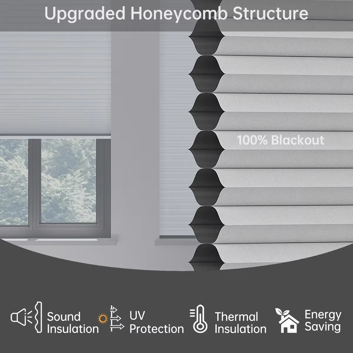 Customized Blinds Thermal Insulation Fabric Phone App Google Remote To Control Electric Honeycomb Cellular Blinds For Windows view 5