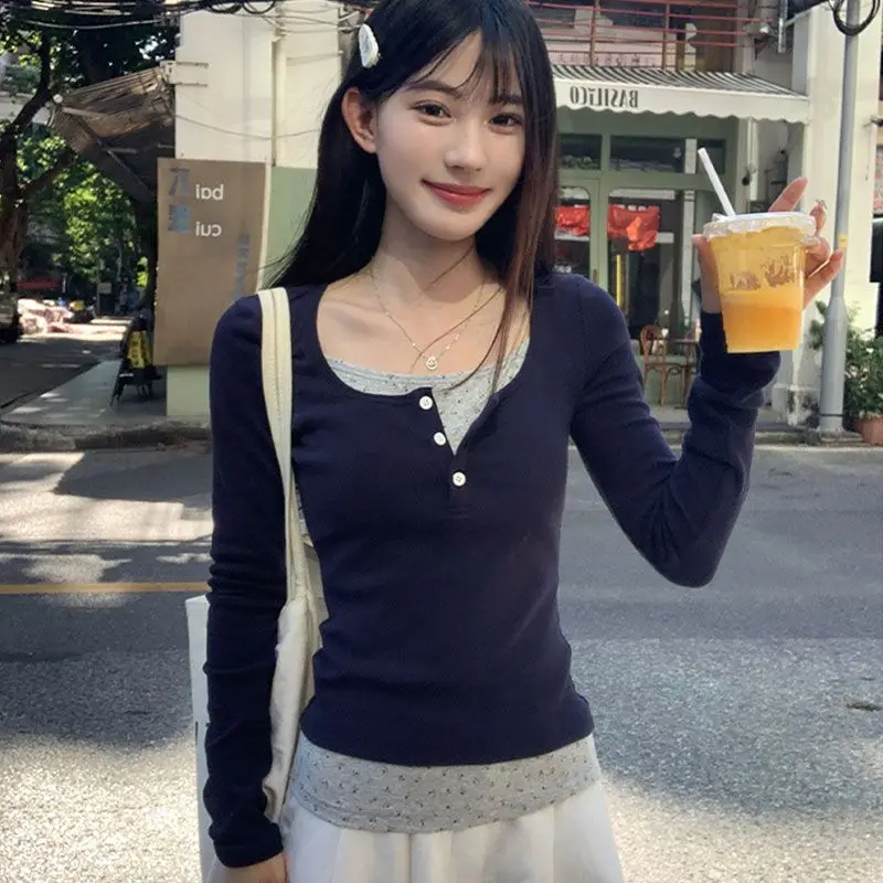 Camiseta de Algodón Puro de Manga Larga para Mujer, Diseño Adelgazante, Estilo Fresco, Top de Algodón Cleanfit, Moda Femenina, Novedad de Otoño