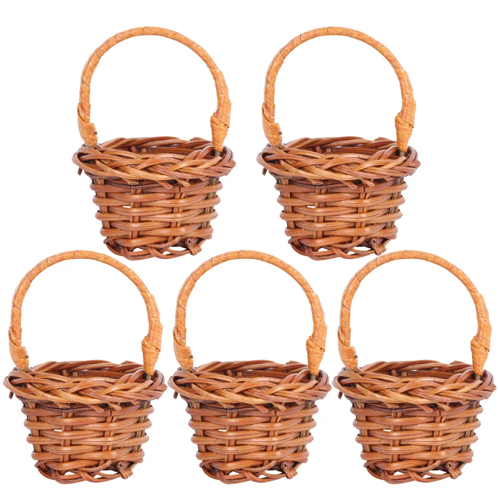 

5pcs Miniature Woven Basket For Home Decor Kids Pretend Play Micro Landscape Photography Wedding Party Favor Craft Accessory