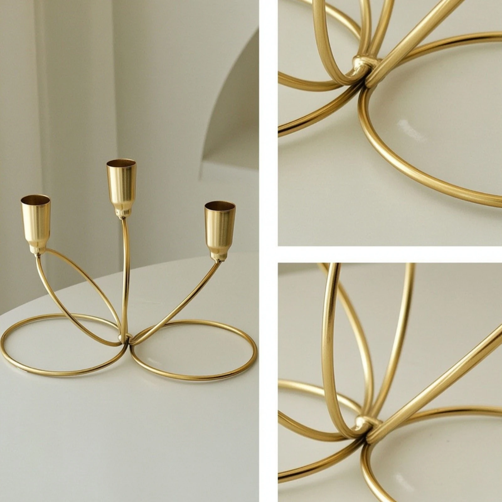 Three-Arm Candlestick Holder Painted 3-Arm Candelabra Candlestick Holder with Three Cups Elegant Metal Candelabra Decorative view 3