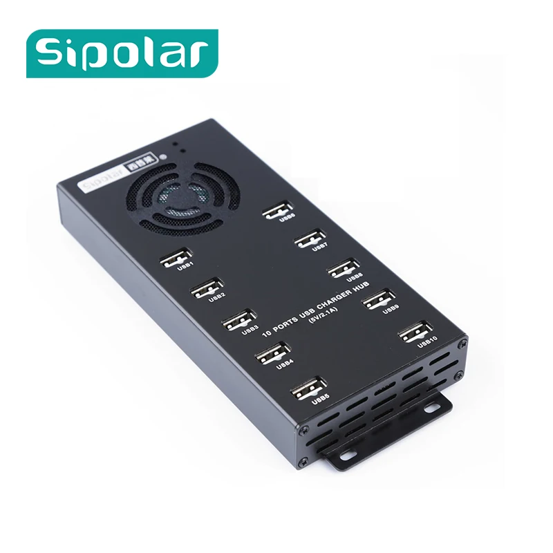 Sipolar A-400 10-Port Industrial USB2.0 Metal Charger Hub with 12V 10A Power Adapter for Phone Accessories Data Charging