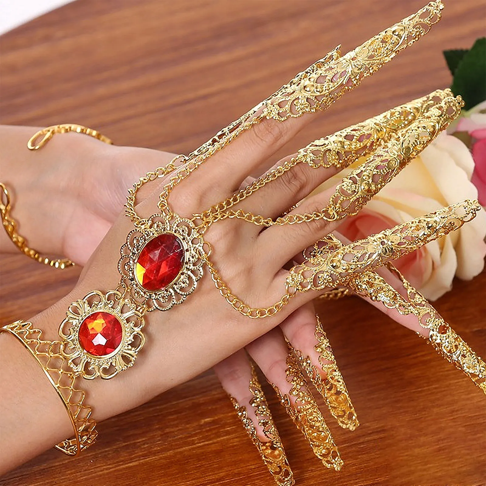 1 par de pulseras de danza del vientre con uñas para los dedos, joyería de mano para mujer, accesorios de disfraz, garra de uña egipcia