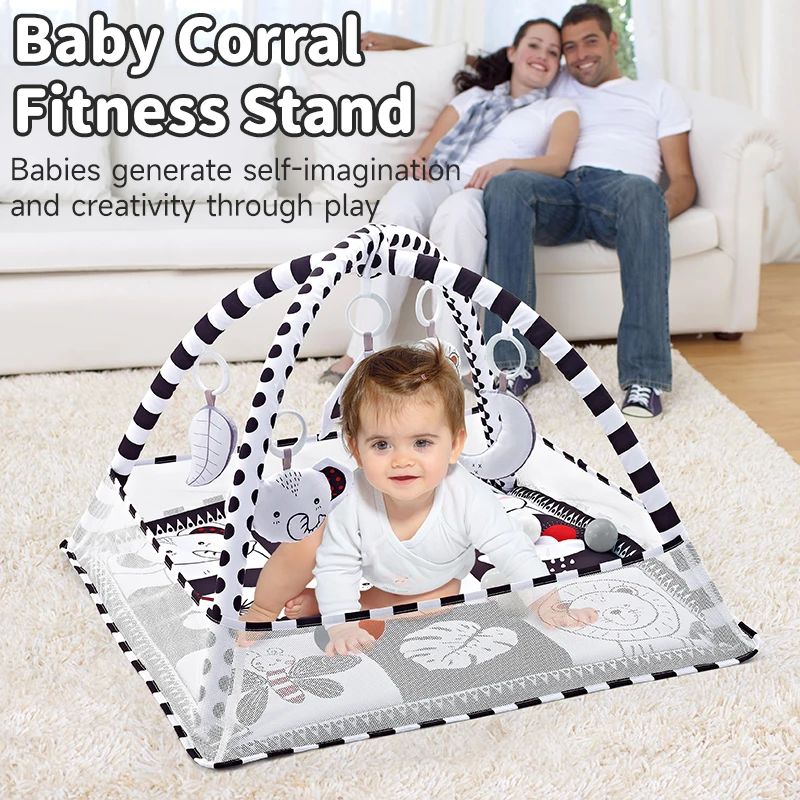 Newborn Fitness Frame Multifunctional Game Mat Cartoon Pattern Early Enlightenment Baby Play Mat Children's Playpen Toys Infant