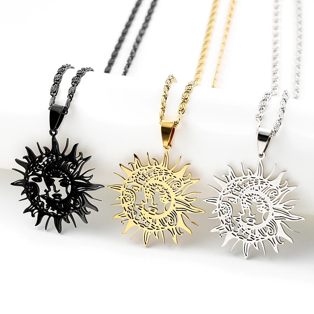 Hohlmond-Hexenanhänger Sonnengott-Halskette für Damen und Herren aus Edelstahl in Gold- oder Silberfarbe, Amulett-Kette, Schmuckgeschenk