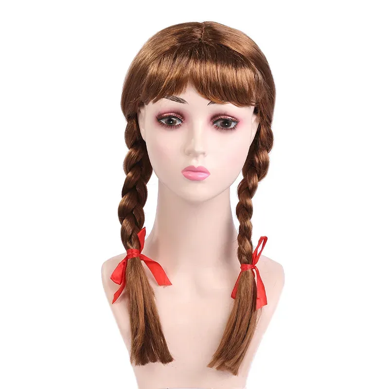 Anime Ghost Doll Annabelle Dress Cosplay Costume Wig Set Halloween Carnival Party Dress Up Girl Uniform Set
