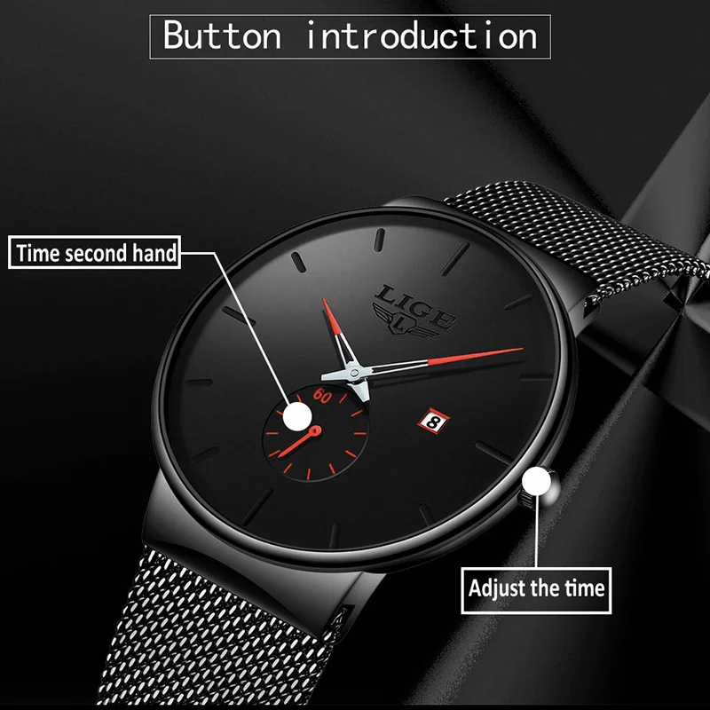 ساعات كوارتز عصرية من LIGE للرجال، ساعة رياضية خارجية مقاومة للماء للرجال، تقويم أعمال فاخر، ساعة رجالية من الفولاذ المقاوم للصدأ
