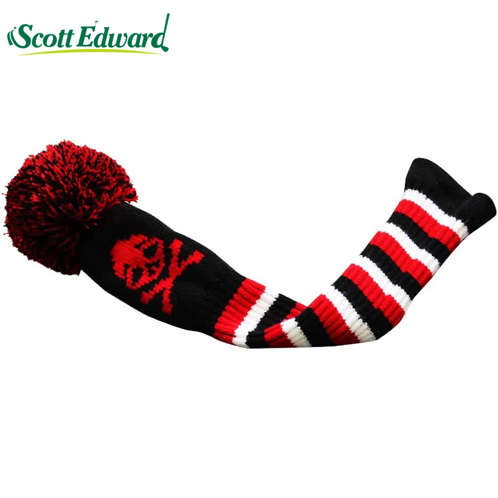 3pcs/set Golf Knit Headcover Skull Golf Protector For Driver(460cc) Fairway and Hybrid(UT) or only Gift Box