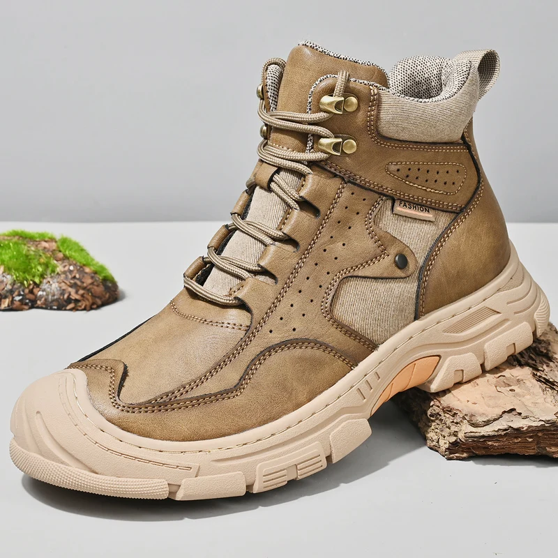 

Outdoor Mountaineering Work Boots for Men: 2025 New Big Yellow Boots, High-Top Height-Increasing British Style Durable Work Shoe