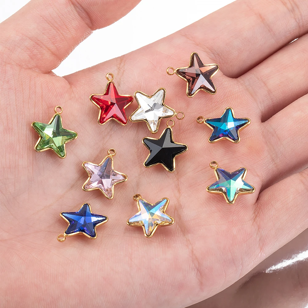 5pcs Stainless Steel Star Glass Pendants Transparent Crystal Charms Beads for Necklace Bracelet Jewelry Making DIY Supplies