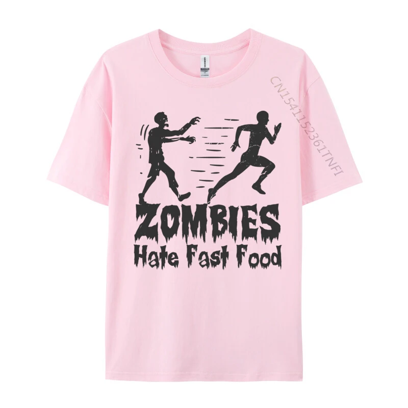 

Running Men Halloween Zombies Hate Fast Food On Sale Mens T-Shirt Crazy Tops Tees Premium Cotton O Neck Europe Tee Shirts Autumn