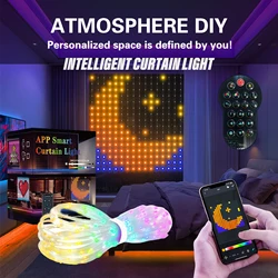 Intelligent RGB Curtain Light String Support Connect APP Support DIY Programming Subtitle Lights, LED Curtain Decorative Ligh