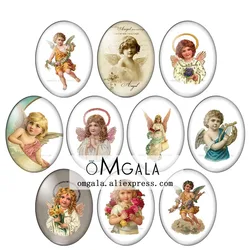 Vintage Angel Baby Paintings 10pcs 13x18mm/18x25mm/30x40mm Oval photo glass cabochon demo flat back Making findings