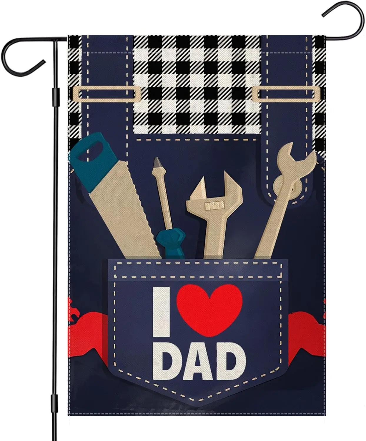 Father's Day Garden Flags for Outside, I LOVE DAD Tool Kit Yard Decoration, Small Gift for Daddy Papa Grandpa Grandfather, S