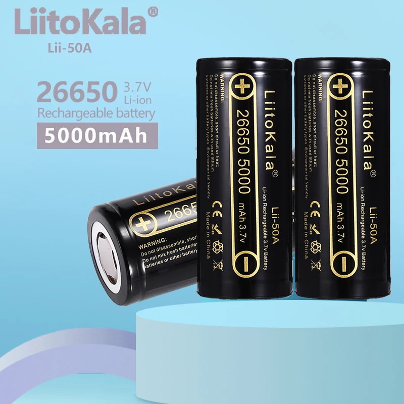 3 قطعة LiitoKala Lii-50A 3.7 فولت 26650 5000 مللي أمبير بطارية عالية السعة 20A الطاقة بطارية ليثيوم أيون بطارية قابلة للشحن لعبة مصباح يدوي