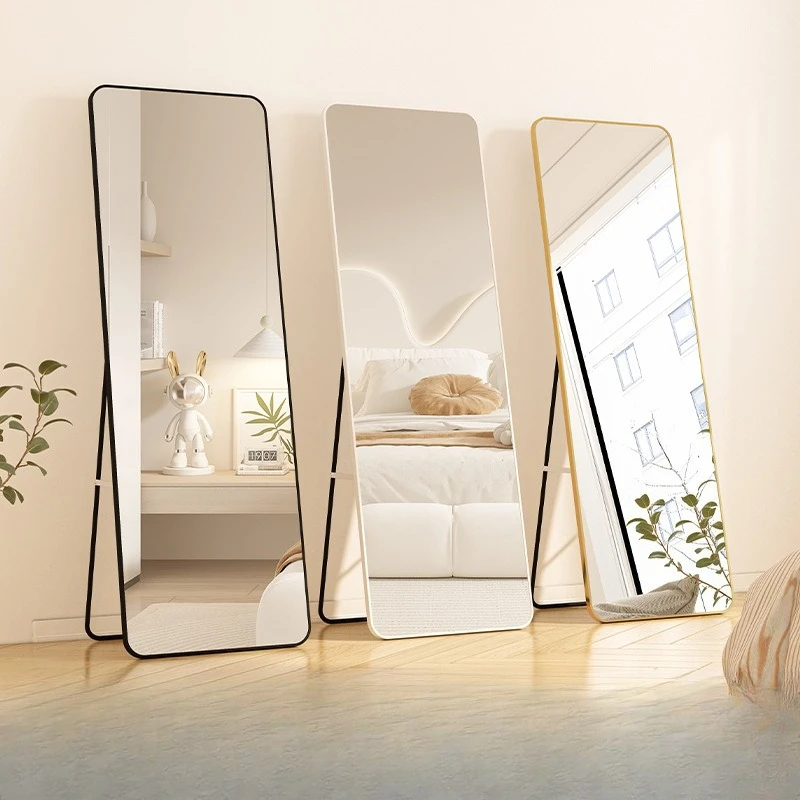 

Mirror full body mirror dressing floor mirror household wall Internet celebrity girls bedroom aluminum alloy vertical fitting