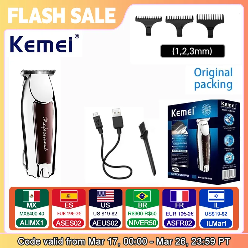 

Kemei KM-9163 USB перезаряжаемый профессиональный мужской триммер для волос электрический малошумный беспроводной станок для стрижки волос