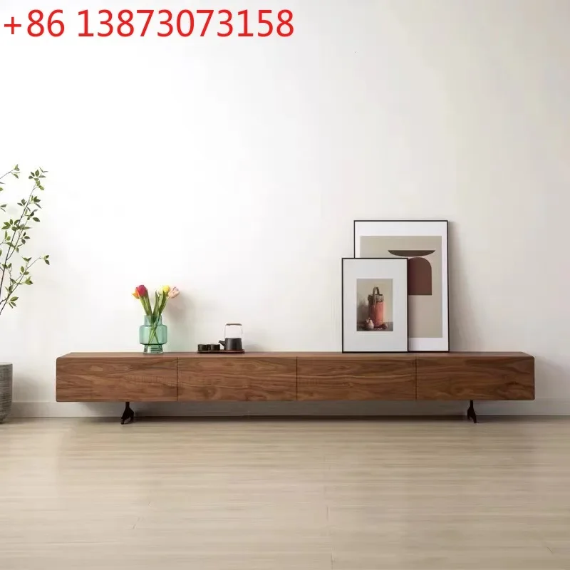 

Nordic black walnut TV cabinet, all solid wood, modern simple light luxury living room storage cabinet