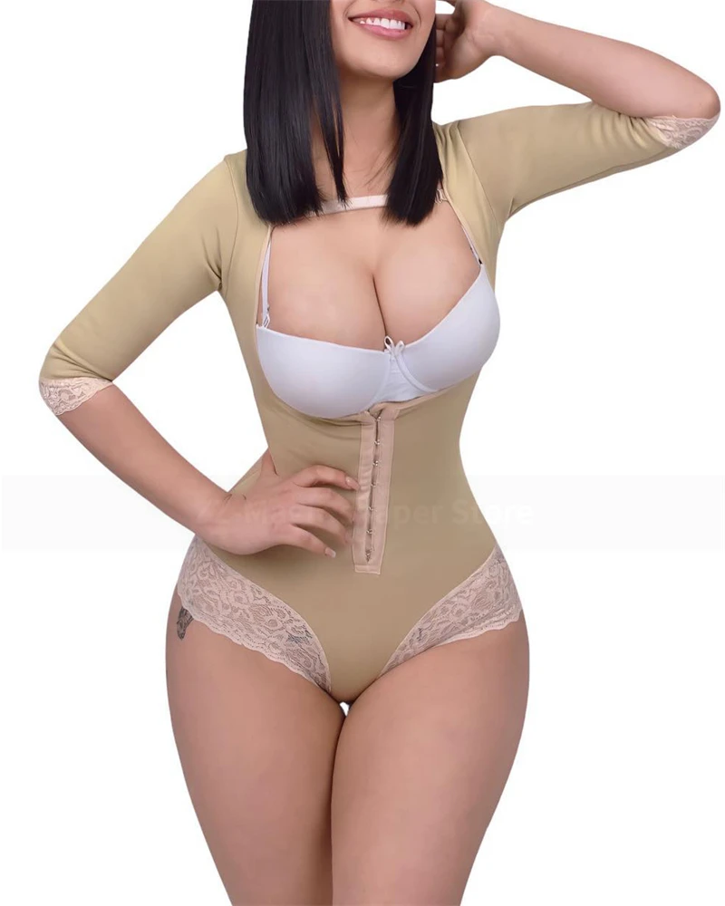 Fajas Women's Compression Garment With Sleeves Corset Straps Hook Closure Shapewear Waist Trainer Tummy Control Body Shaper