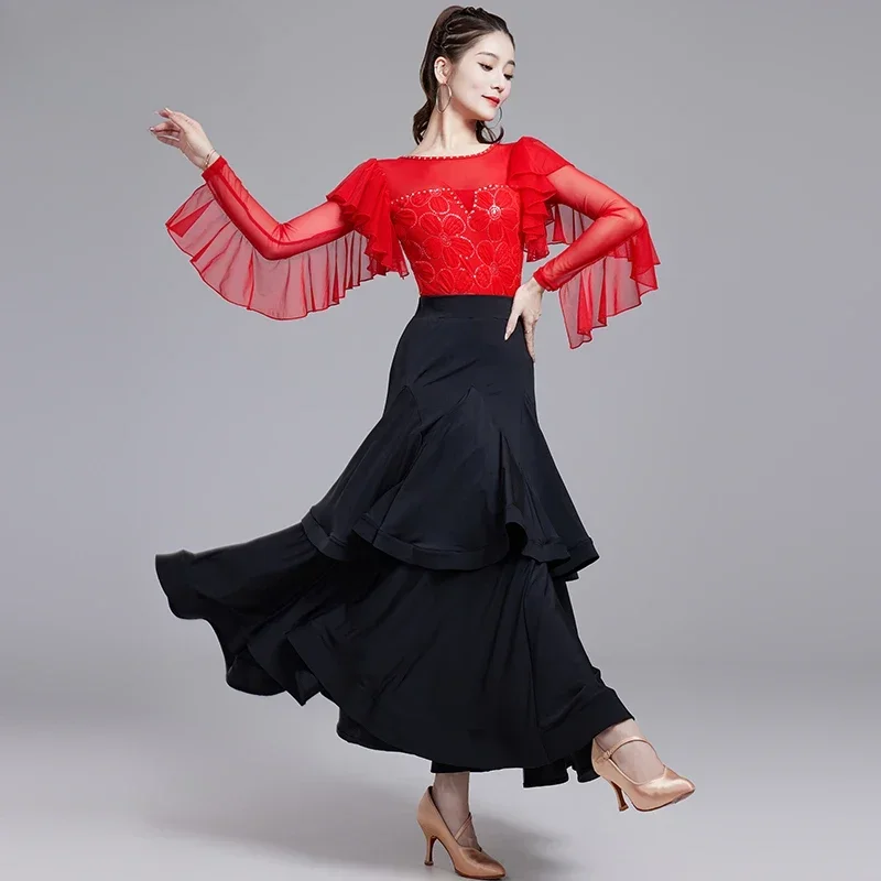 Customized Modern Dance Dress Women's National Standard Waltz Friendship International Competition Practice Dress Half Skirt Set