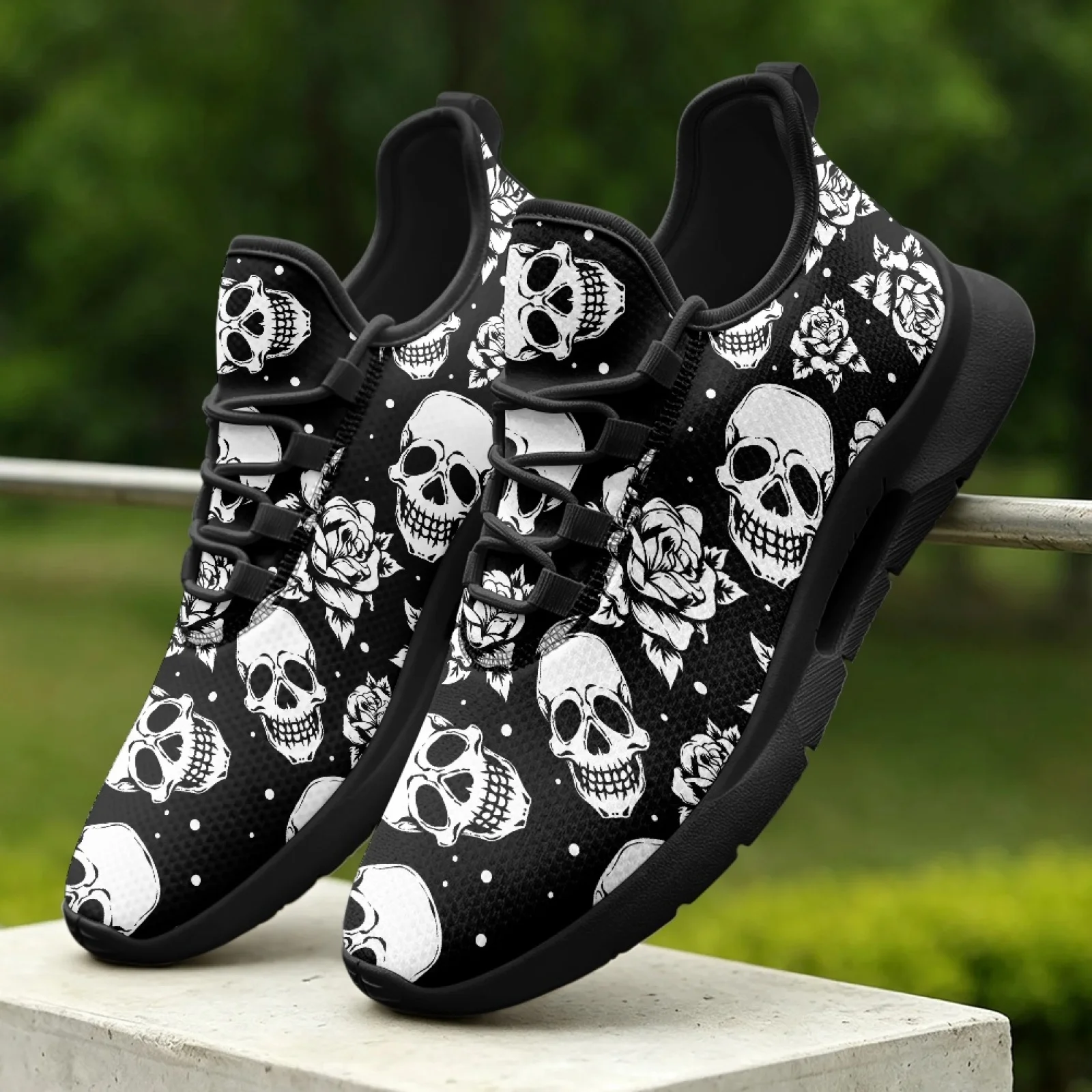 PENSTROLL Skull Rose Comfortable Fit Casual Walking Sneakers Mens Sneakers for Male Travel Work