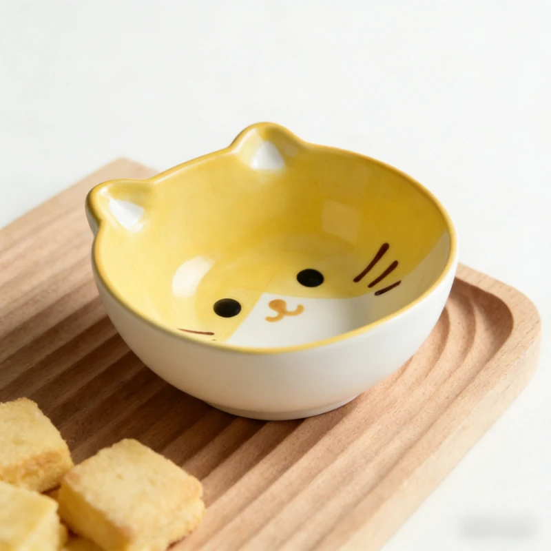 Cute Underglaze Ceramic Kids Bowl with Spoon Cartoon Baby Feeding Bowl for Rice Cereal Complementary Food Toddler Safe Tableware