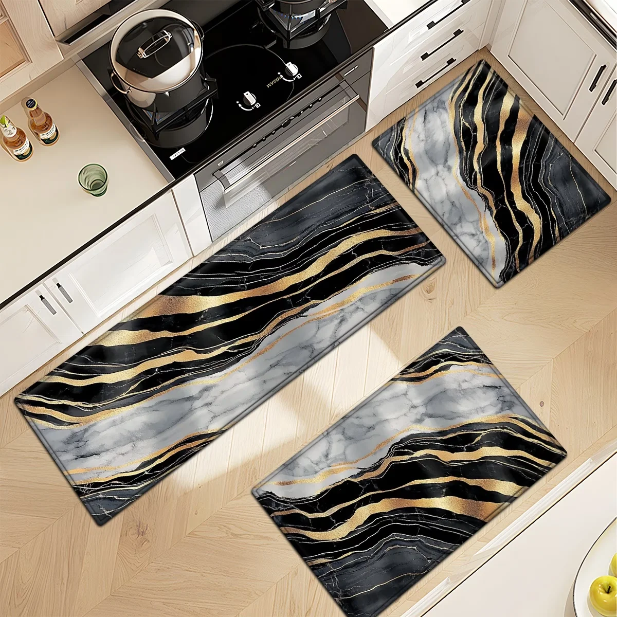 Marbling Flannel Soft Kitchen Rugs  Non-Slip,Runner Rug, Floor Mat, Doormat, Living Room Laundry Bathroom