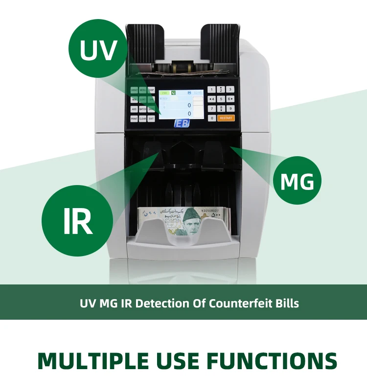 BS-8800 Portable Bill Counter Sorter, Mixed Money Counting Machine, 2 Pocket Fake Money Detector with LCD Display