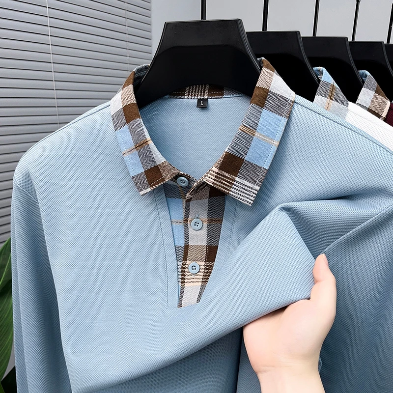 Checkered Patch Long Sleeved Shirt for Men, Autumn American Style Shoulder Collar Sweatshirt, Casual and Fashionable