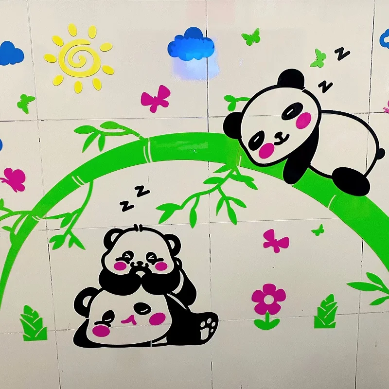 Lovely Panda Bamboo Mirror Surface Sticker Kawaii Animal 3D Stickers Kids Room Decoration Panda Acrylic DIY Home Accessories