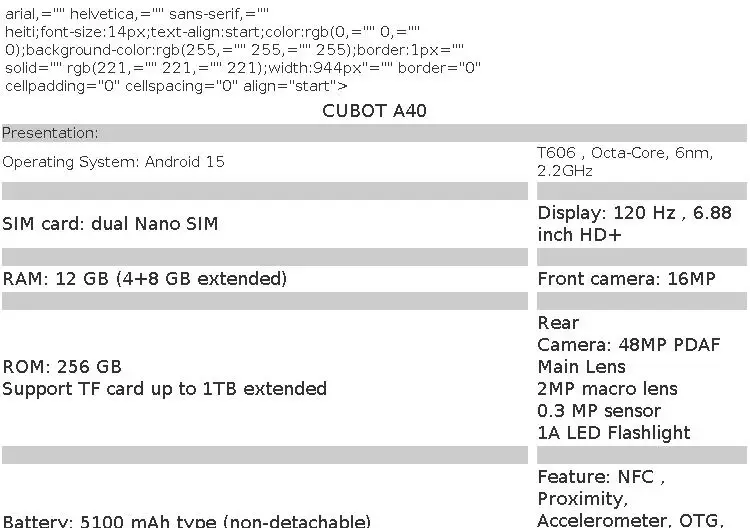 [Ship From UK] Cubot A40 Android 15 Smartphone 12GB(4+8) 256GB 6,88'' 120Hz Telephone Portable 5100mAh NFC/GPS 4GMobile Phones