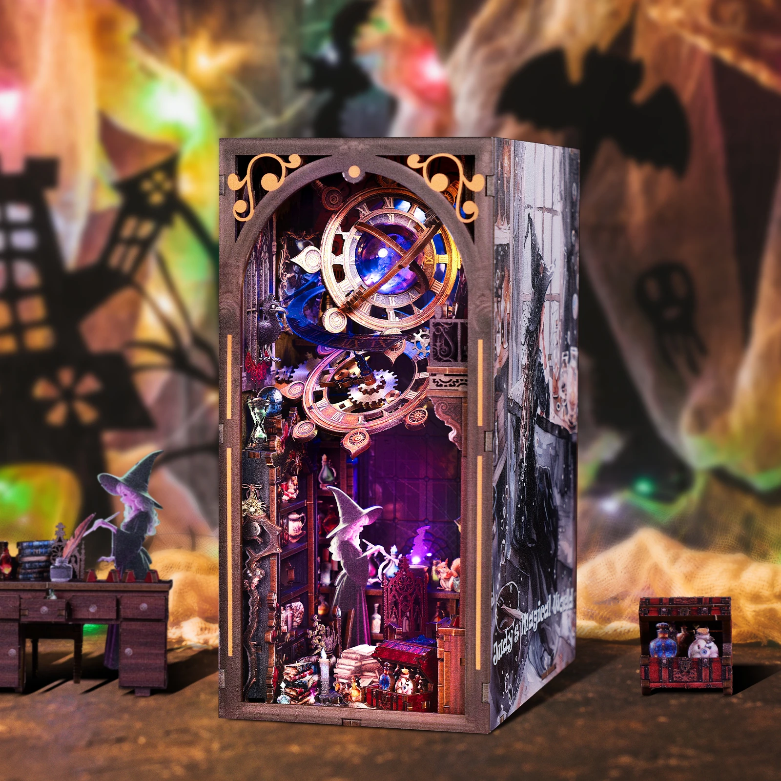 DIY Boekenhoekje Houten Miniatuur Model Kits Judy's Magische Wereld Boekensteun 3D Puzzel met LED Licht voor Vrienden Verjaardagscadeautjes