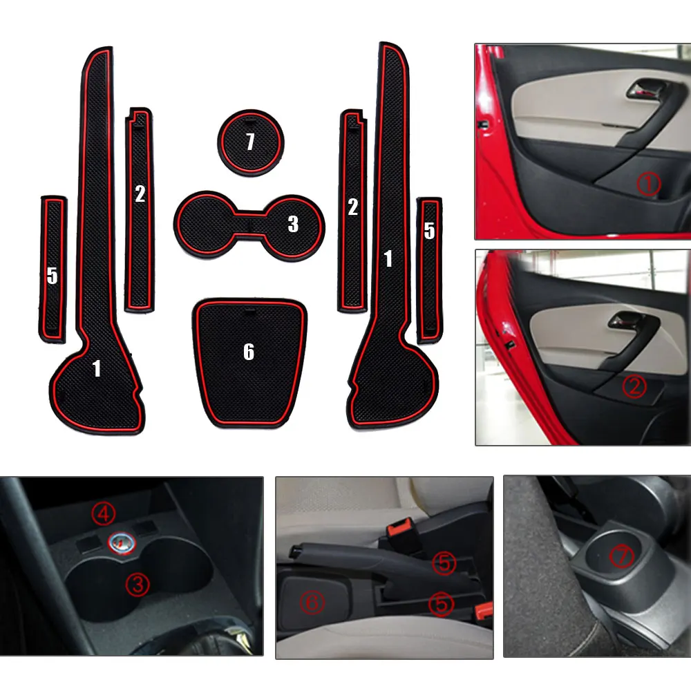 

9PCS Rubber Car 3D Anti Slip Mat Interior Decor Door Pad Cup Mat Car Accessories for 2011-2016 VW Polo 6R GTI Volkswagen Polo