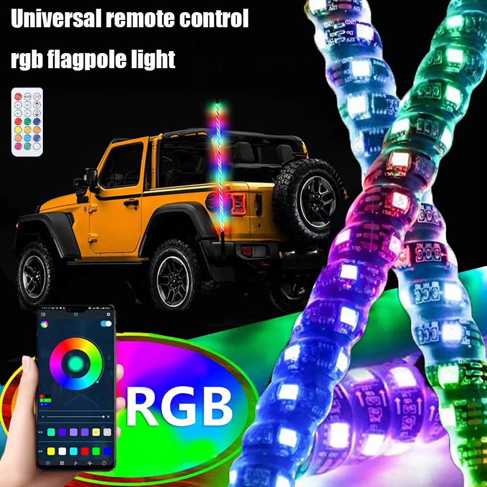 

1/2PCS Car Decoration Cool Off-Road Motorcycle APP and Remote Control Colorful Spiral LED Whip Lights Lighted Antenna Whips