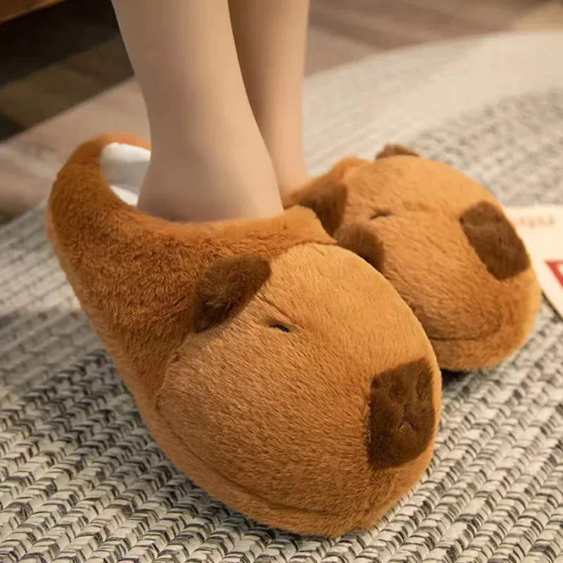 Cute Cartoon Capybara Cotton Slippers Half Wrap Heel Home Soft Non-slip Warm Breathable Indoor Plush Shoes Couple Slippers