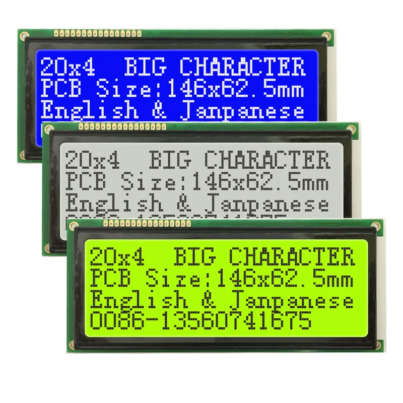 Wyświetlacz LCD 20x4 2004 Duży Rozmiar Znaków I2C IIC Niebieski Biały Zielony Rozmiar 146x62.5mm 5V LC2042 WH2004L AC204B SBS02004A0