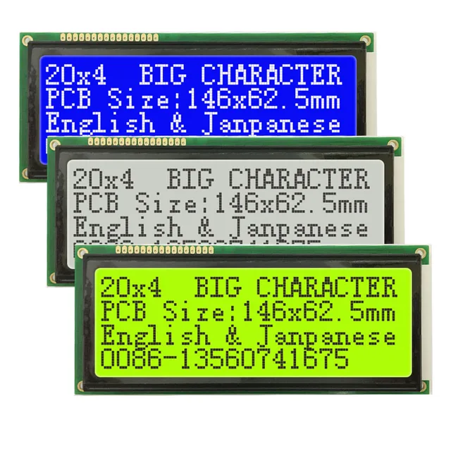 Wyświetlacz LCD 20x4 2004 Duży Rozmiar Znaków I2C IIC Niebieski Biały Zielony Rozmiar 146x62.5mm 5V LC2042 WH2004L AC204B SBS02004A0